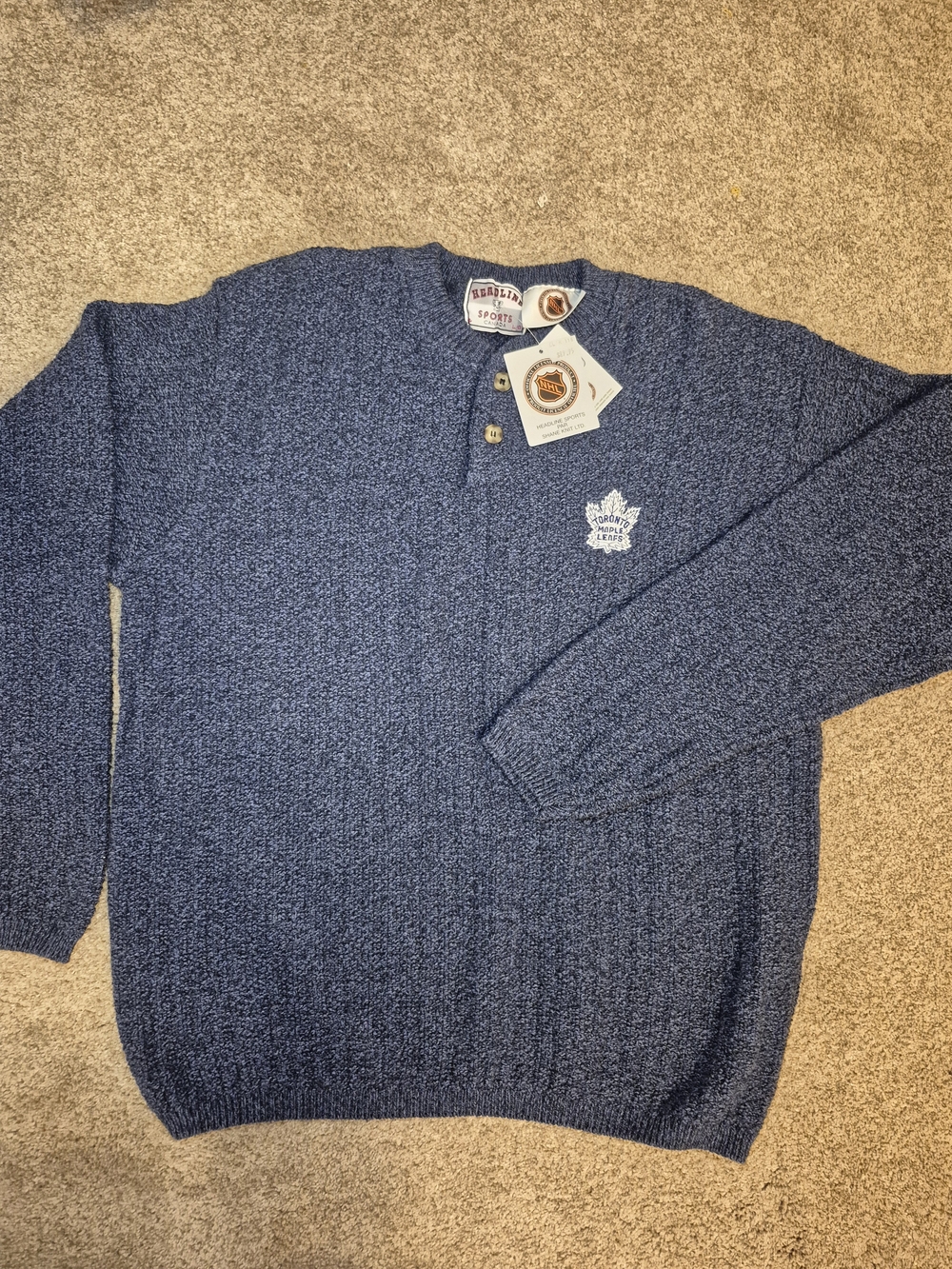 Vtg NWT New Toronto Maple Leafs NHL Blue Knit Pullover Sweater Lg Cotton